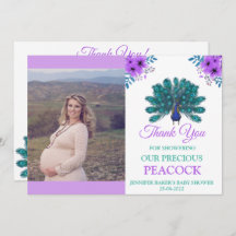 Pavão Verde e Azul | Flores De Aquarelas Roxas