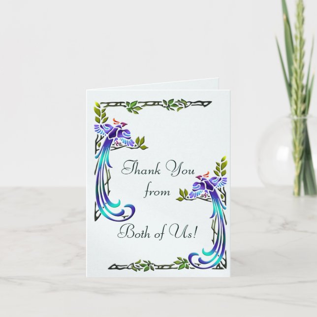 Cartão De Agradecimento Pavões do artesão (obrigado você de ambos) (Frente)