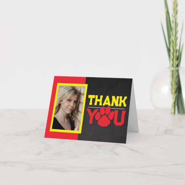 Cartão De Agradecimento Pawprint Graduação 2 Vermelho e Amarelo Dobragem d (Frente)