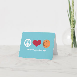 Cartão De Agradecimento Peace, Love, Basketball Aqua