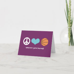 Cartão De Agradecimento Peace, Love, Basketball Purple