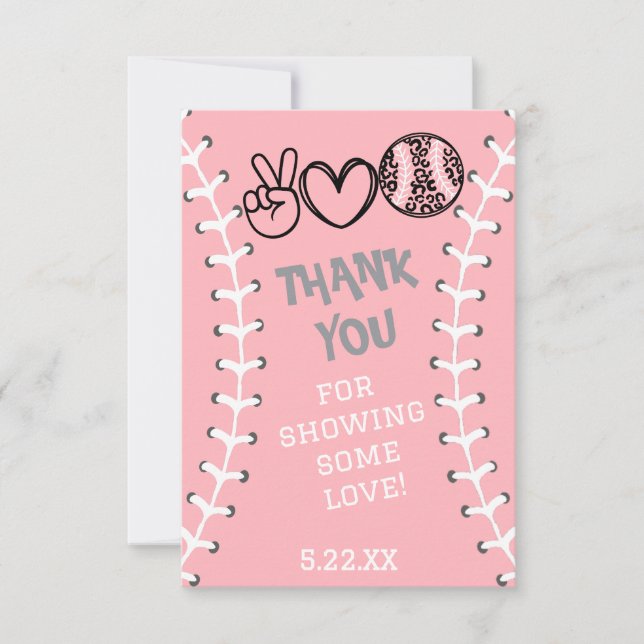 Cartão De Agradecimento Peace Love Softball Birthday (Frente)
