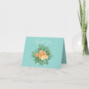 Cartão De Agradecimento Peach Aqua Teal Wedding Rosa Floral
