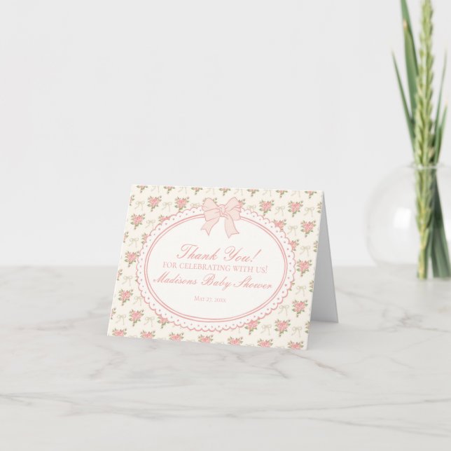 Cartão De Agradecimento Peach & Beige Vintage Fancy Floral Thank You Card  (Frente)