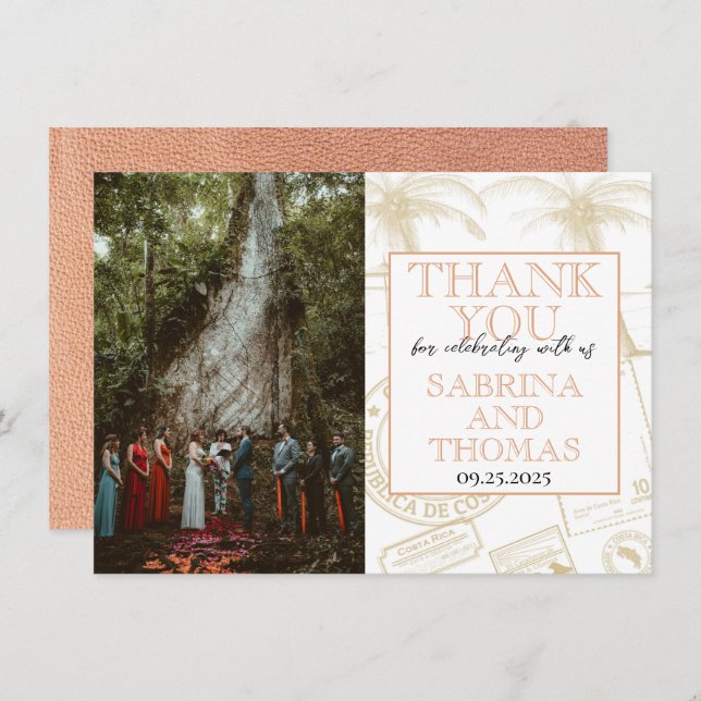 Cartão De Agradecimento Peach Costa Rica Foto de Casamento Obrigado (Frente/Verso)
