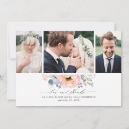 Cartão De Agradecimento Peach Floral Dusty Blue Weding 3 Fotografias