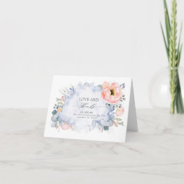 Cartão De Agradecimento Peach Floral Elegante Dusty Blue Wedd Obrigado
