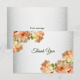 Cartão De Agradecimento Peach Floral Silver Glitter Modern Wedding Party