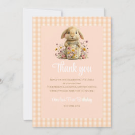 Cartão De Agradecimento Peach Gingham Bunny 1st Birthday Note