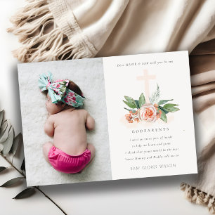 Cartão De Agradecimento Peach Rosa Floral Photo Godparent Proposta Convida