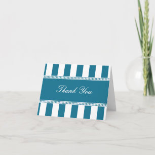 Cartão De Agradecimento Peacock Blue e White Cafés Stripes Obrigado Nota
