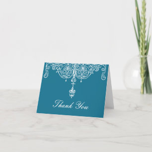 Cartão De Agradecimento Peacock e White Scrollwork Obrigado Nota