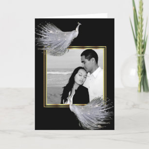 Cartão De Agradecimento Peacock Elegance in Black, Gold, White Thank You