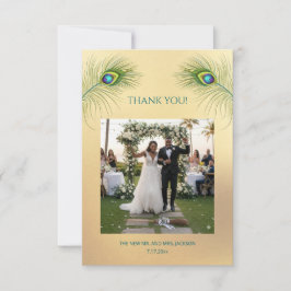 Cartão De Agradecimento Peacock Feather Photo Wedding Thank You Card