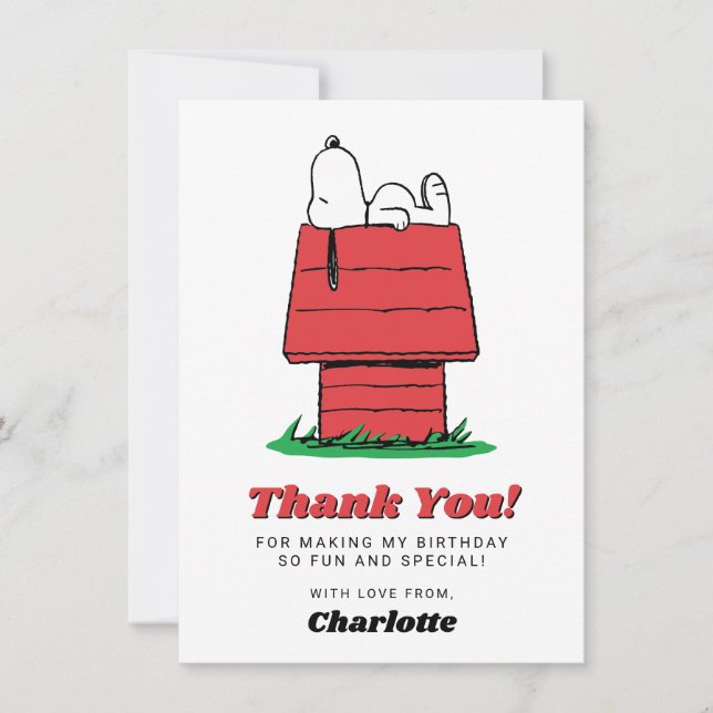 Cartão De Agradecimento Peanuts Snoopy Dog House Birthday Thank You Card (Frente)