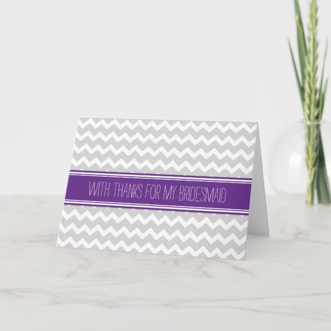 Cartão De Agradecimento Peão De Cinza Roxo Obrigado Bridesmaid Card (Frente)