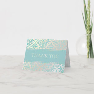 Cartão De Agradecimento Pearl + Blue Damask Thank You Note Cards