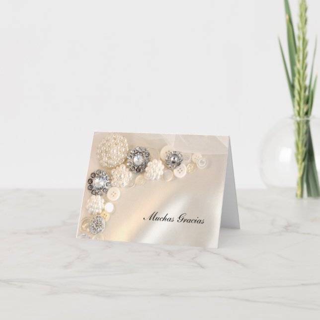 Cartão De Agradecimento Pearl e Diamond Button Espanhol Obrigado (Frente)