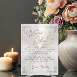 Cartão De Agradecimento Pearl White - Quadro Vintage e Tiara Quinceanera