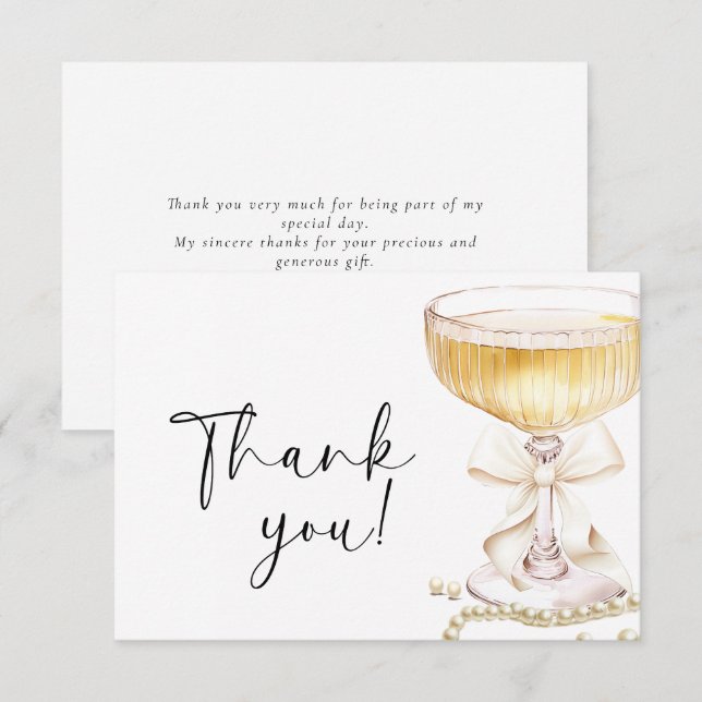Cartão De Agradecimento Pearls and Prosecco Bridal Shower (Frente/Verso)