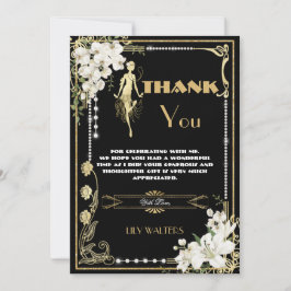 Cartão De Agradecimento Pearls Floral Art Deco Gatsby 20 Aniversário