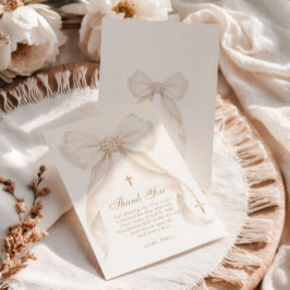 Cartão De Agradecimento Pearls Gold Bow Girl Baptism Religious