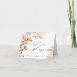 Cartão De Agradecimento Pedido de Dama de Honra - Grama de Pampas Rosa Cos