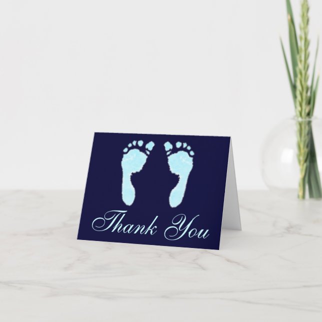 Cartão De Agradecimento Pegadas de Bebê (Menino) (Frente)