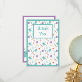 Cartão De Agradecimento Peixe Fofo Polvo Verde Menta Menino Menina