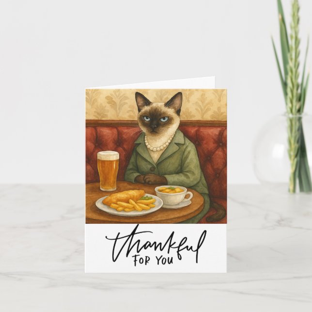 Cartão De Agradecimento Peixes e Chips de Londres para Cat Lovers (Frente)