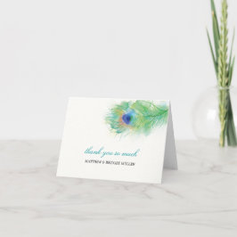 Cartão De Agradecimento Pena de Pavão em Aquarela Obrigado