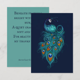 Cartão De Agradecimento Penas de Pavão Azul Pavões