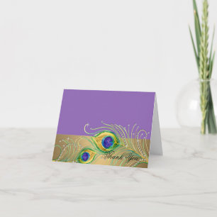 Cartão De Agradecimento Penas Peacock Modern Faux Jewel Scroll Swirl