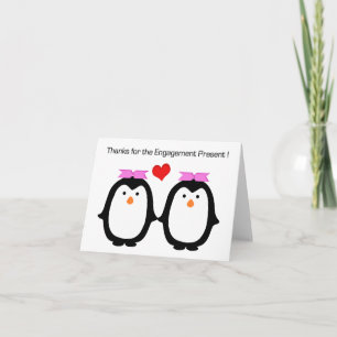 Cartão De Agradecimento Penguin Couple Two Females Engagement Thanks