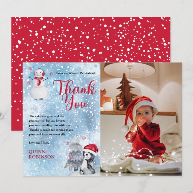 Cartão De Agradecimento Penguin Snowman ONEderland primeiro aniversario Ob (Frente/Verso)