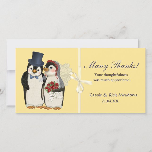 Cartão De Agradecimento Penguin Wedding (Frente)