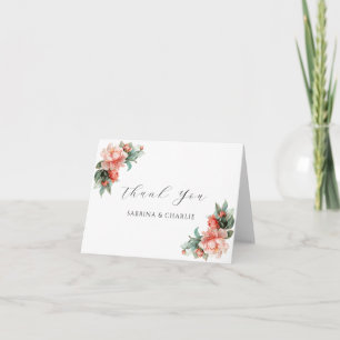 Cartão De Agradecimento Peônia Coral Rosa Bege Elegante Floral