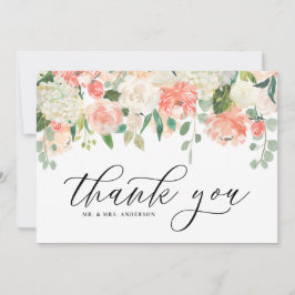 Cartão De Agradecimento Peônia e Hortênsia em Aquarela Marfim e Pêssego