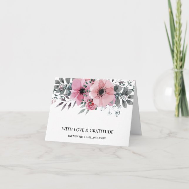 Cartão De Agradecimento Peônia Floral Personalizada Aquarela (Frente)