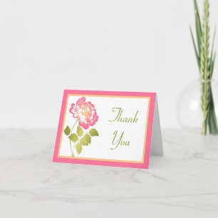Cartão de Agradecimento Peônia Rosa, Verde, Amarel