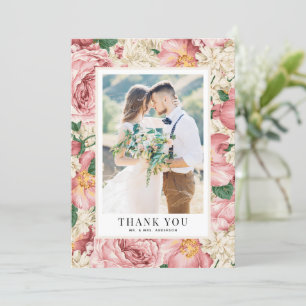 Cartão De Agradecimento Peônias do vintage que Wedding o obrigado da foto