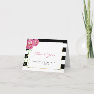 Cartão De Agradecimento Pêonias Flores em Preto e Branco - Obrigado