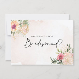 Cartão De Agradecimento Peony e Gold Foil Blooms Bridesmaid Flat Card