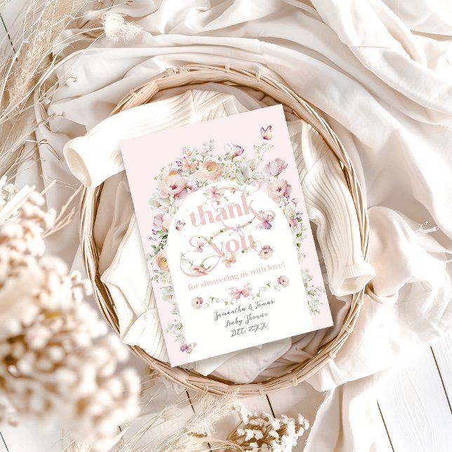 Cartão De Agradecimento Pequena Buterfly Blush Floral Chá de fraldas (Criador carregado)