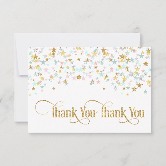 Cartão De Agradecimento Pequena Estrela Brilhante Obrigado Branco ou Qualq (Frente)