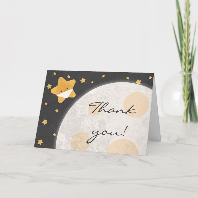 Cartão De Agradecimento Pequena Estrela Negra e Amarelo Obrigado (Frente)