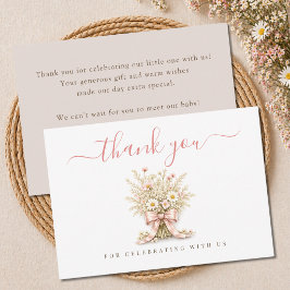 Cartão De Agradecimento Pequena Flor Silvestre Chá de Bebê Elegante Rosa E