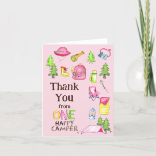 Cartão De Agradecimento Pequena Garota Um Feliz Campista Primeira Festa de
