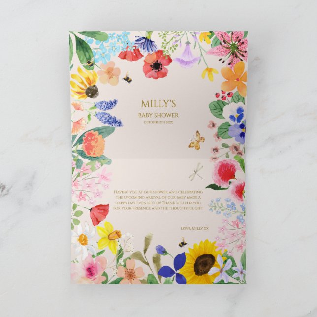 Cartão De Agradecimento Pequena mãe de flor silvestre para o Chá de fralda (Interior)