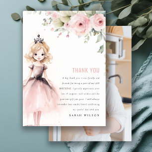 Cartão De Agradecimento Pequena Princesa Rosa Floral Aniversário Foto